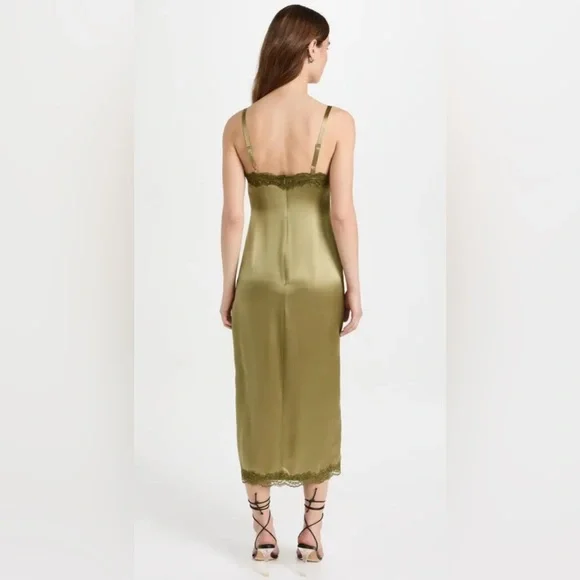 NWT REFORMATION KARISSA SILK DRESS - OLIVE OIL GREEN